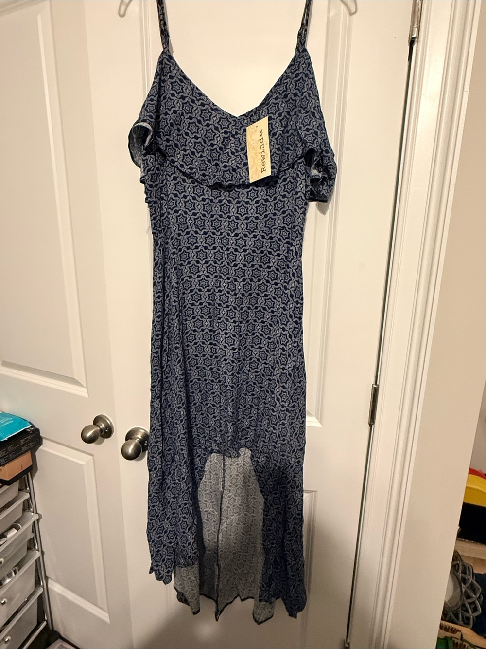 Rewind Navy Printed High-Low Maxi Dress